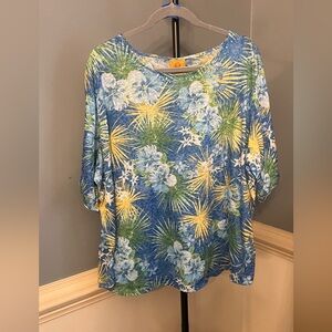 Ruby Rd. Blue and Yellow Floral Blouse‎ plus 3X